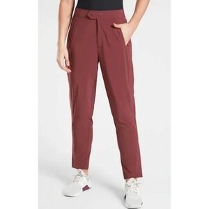 Athleta Uptown Ankle‎ Pants Sz 14 Cognac Brown Commute Work Travel Lightweight